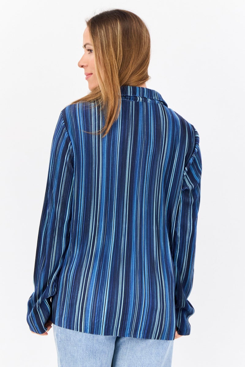 Cyrus Women Spread Collar Long Sleeve Textured Blouse, Multicolor  - Image 3
