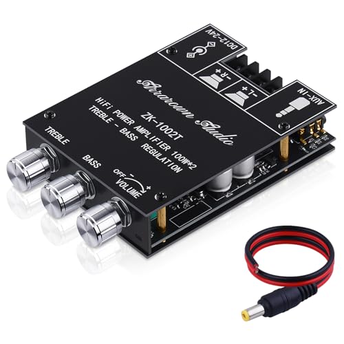 ARRAROWN ZK-1002T 2.0 Channel Bluetooth 5.0 Amplifier Board 200W HiFi Subwoofer Audio AMP with Treble and Bass Control BT and AUX Inputs, DC 12-24V 2.0 Channel Stereo AMP Module for DIY Speakers - Image 1