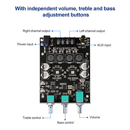 ARRAROWN ZK-1002T 2.0 Channel Bluetooth 5.0 Amplifier Board 200W HiFi Subwoofer Audio AMP with Treble and Bass Control BT and AUX Inputs, DC 12-24V 2.0 Channel Stereo AMP Module for DIY Speakers - Image 2