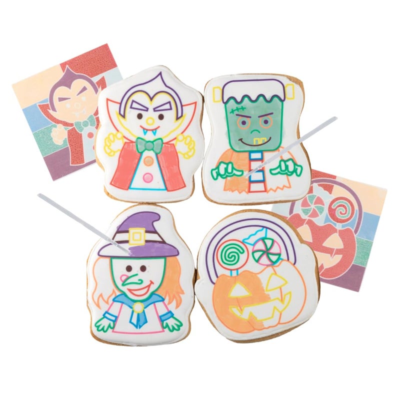WANDERCRUMB | Halloween Cookie Decorating Kits | 8 Jumbo cookies + 8 edible color palletes + brushes - Halloween Gifts for Kids, Kids Cookie Decorating Kit, Paint Your Own Sugar Cookie Individually Wrapped - Image 2