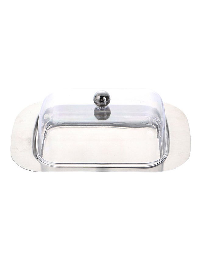 NIBEMINENT Butter Dish With Acrylic Lid Silver 18centimeter  - Image 1