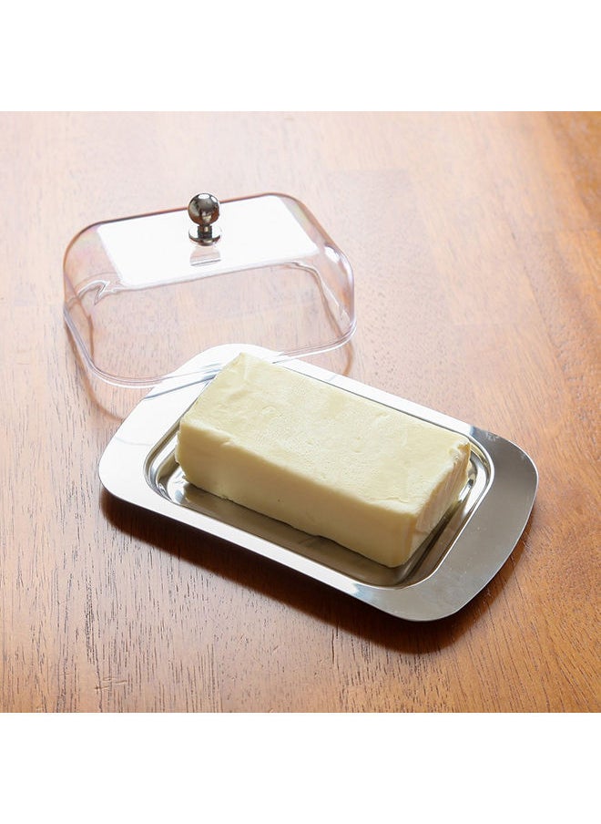 NIBEMINENT Butter Dish With Acrylic Lid Silver 18centimeter  - Image 3