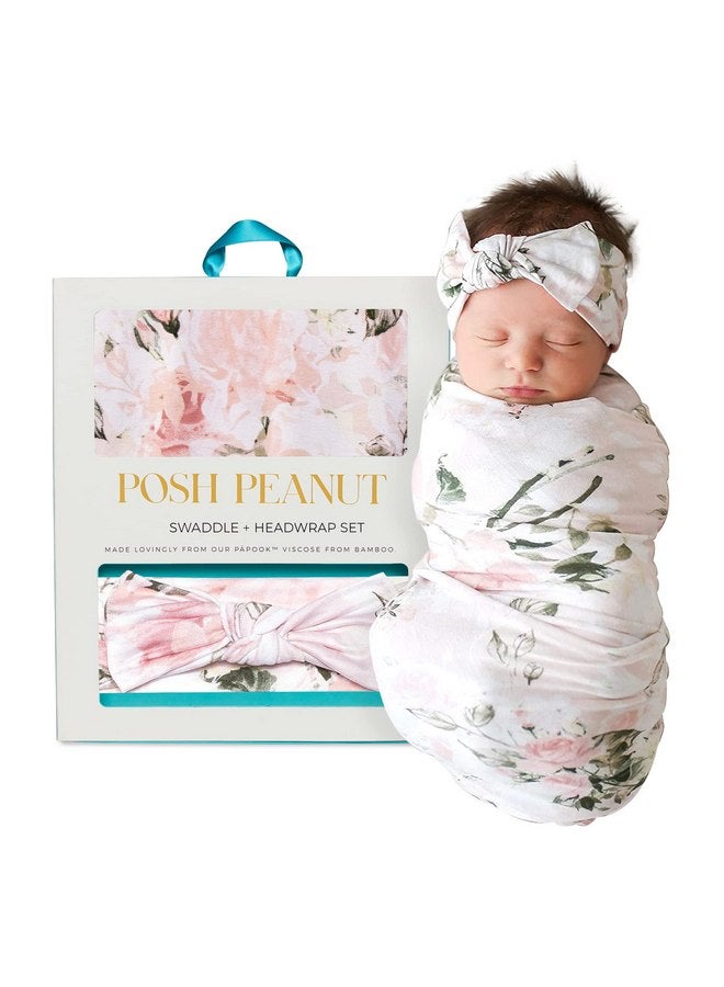 Posh Peanut Baby Swaddle Blanket, Soft Päpook Viscose from Bamboo Swaddles Wrap & Headband Set, Anti Stink Lightweight Breathable Infant Receiving Swaddling Blankets, Girl Newborn Shower Gift - Image 1