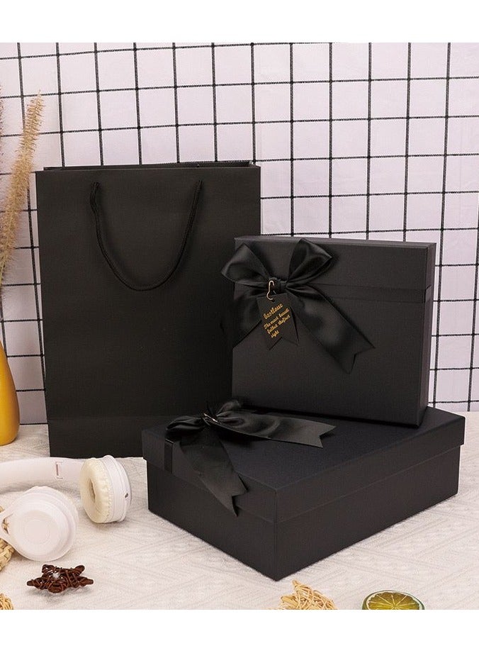 Gift Box Empty Black Color 20 * 18 * 8cm with Paper bag for New Year Ramadan Wedding Eid Birthday Groomsman Father's Day Presents Display and Packing - Image 1