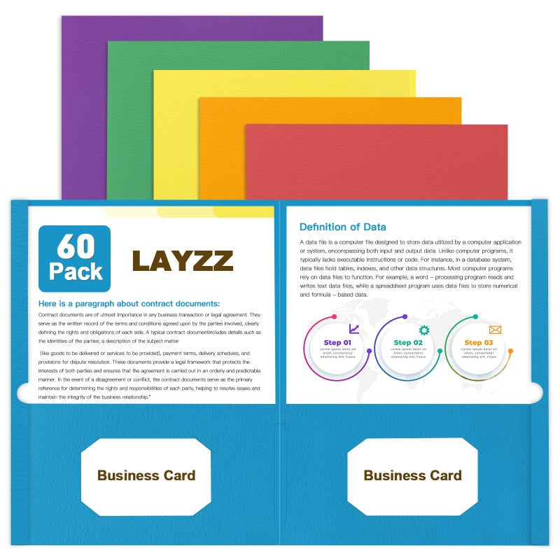 LAYZZ Folders with Pockets, LAYZZ 60 Pack Paper Pocket Folders, 2 Pocket File folders Fits Letter Size Paper, for School Office and Home (Blue) - Image 1