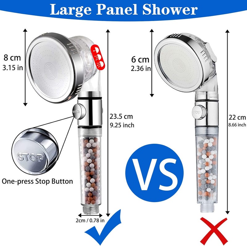 PUJANE High Pressure Shower Head with Negative Ionic Balls to Soften Hard Water and Help Reduces Hair Loss, Large Rainfall SPA Water Saving, Filtered Hand Held Shower Head Remove Chlorine - Image 2