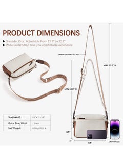 Bostanten Small Crossbody Purse For Women Triple Zip Cell Phone Leather Shoulder Handbag With Wide Guitar Strap Beige With Brown  - Image 3