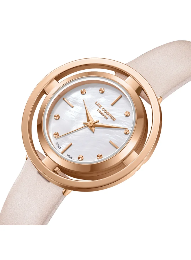 لي كوبر Women's Analog Display Watch With Light Brown Leather Strap - LC08034.424