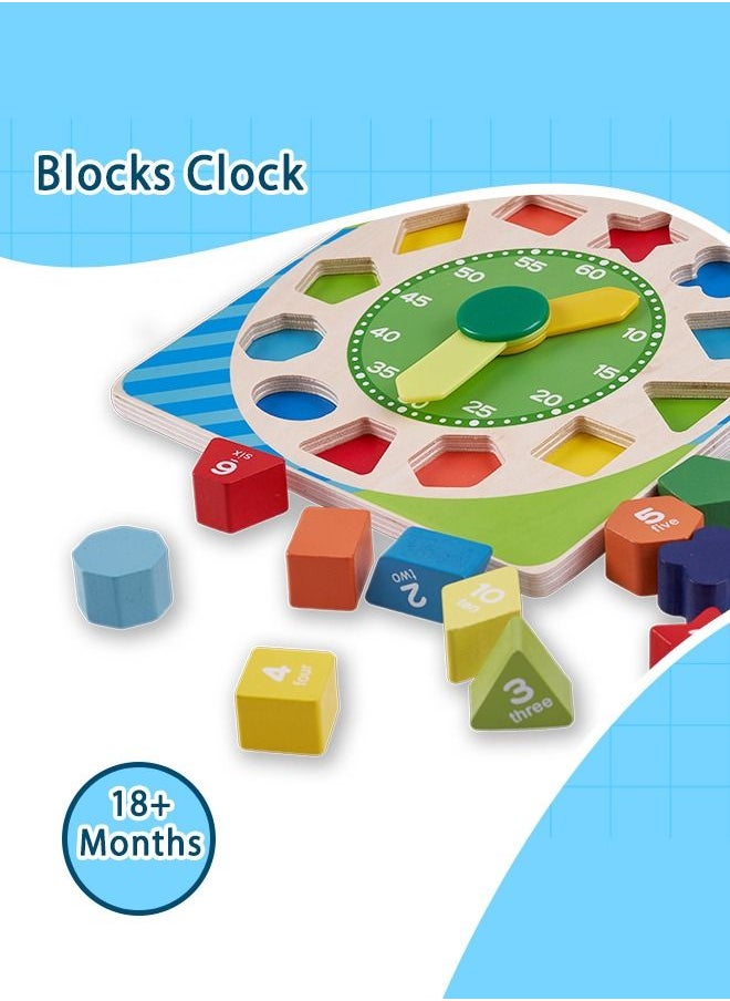 BAYBEE Wooden Digital Teaching Clock Toy To Learn Time Numbers Shape Color Learning Educational Sorting Board Games 3D Clocks Toys For Kids Toddlers 18+ Months  - Image 2