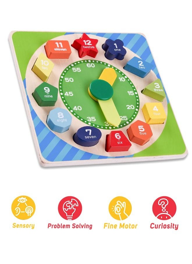 BAYBEE Wooden Digital Teaching Clock Toy To Learn Time Numbers Shape Color Learning Educational Sorting Board Games 3D Clocks Toys For Kids Toddlers 18+ Months  - Image 4