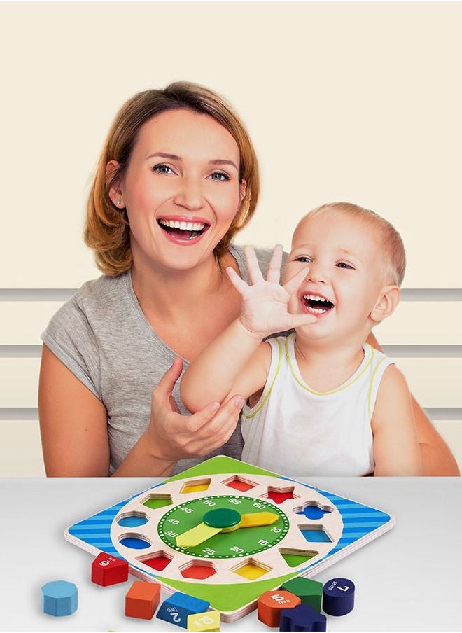 BAYBEE Wooden Digital Teaching Clock Toy To Learn Time Numbers Shape Color Learning Educational Sorting Board Games 3D Clocks Toys For Kids Toddlers 18+ Months  - Image 3
