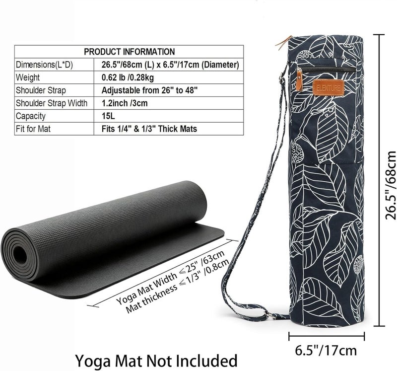 ELENTURE Canvas Yoga Mat Bag with Adjustable Strap & Pockets, Full-Zip Travel Gym Tote for Women & Men, Fits 1/4" & 1/3" Thick Mats, Lightweight Carrier for Yoga, Workout, Outdoor Use - Image 3