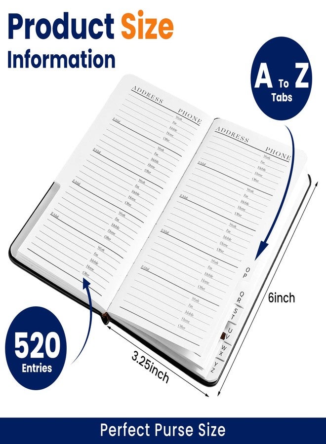Dinifee Leather Pocket Address Book with Alphabetical Tabs Small Address Book 6 x 3.25 Inch for Phone Numbers Website Logins, 520 Entries - Image 2