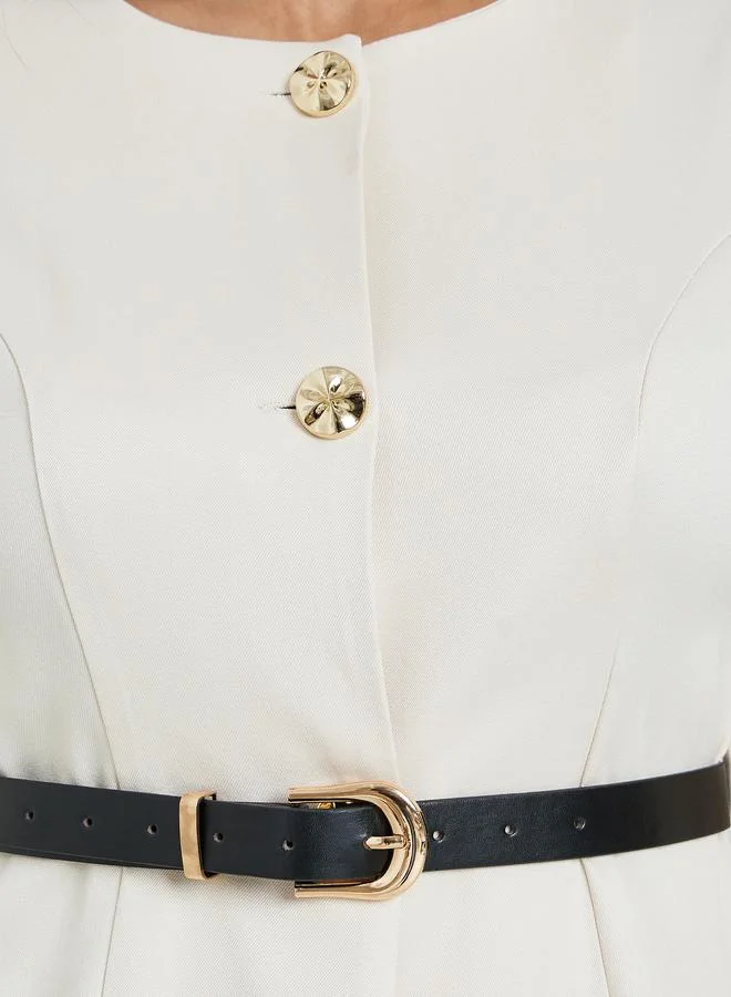 Styli  Off White Belted Top with Button Detail for Women | Best Price UAE