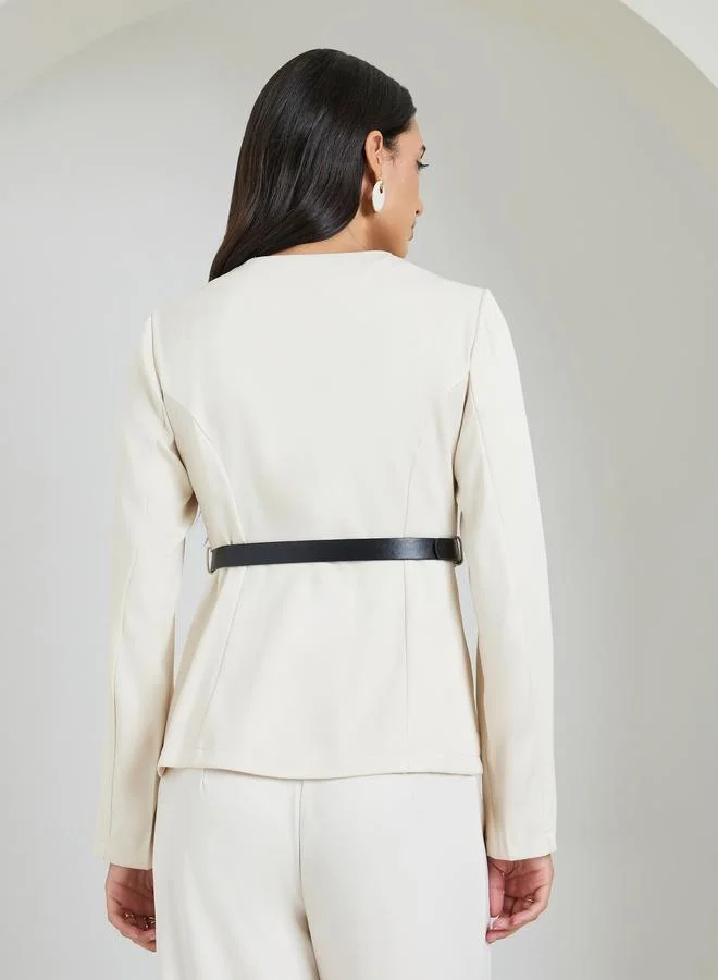 Styli  Off White Belted Top with Button Detail for Women | Best Price UAE