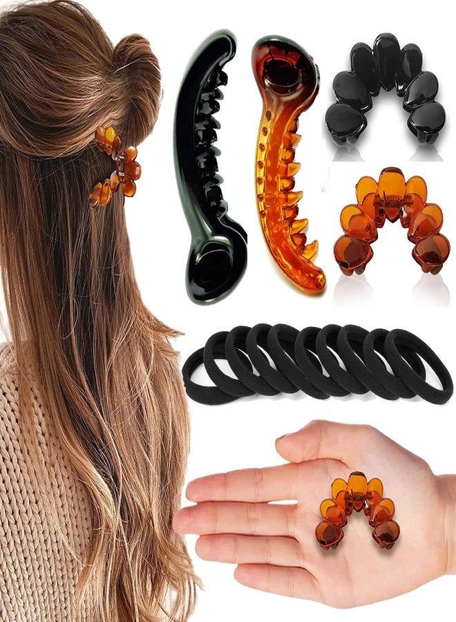 بيردوير مشابك شعر متوسطة الحجم من بيردوير، مشابك على شكل فراشة مرصعة بالأحجار، مشابك شعر للنساء والفتيات (عبوة من 14 قطعة، أسود، لون الصدف، مادة أكريليك) | مشبك شعر وربطة شعر نسائية وحلقة - Image 1