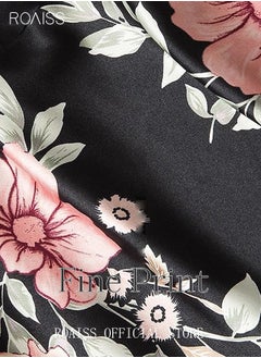 roaiss 5 PCS Pajama Sets for Women Sweet Floral Printing Lace Edge Homewear Ladies Nightwear Silky Clothes Suits Spring Summer Sleepwear Sling with Chest Pad Nightdress(Suspender Top + Suspender Skirt + Nightgown + Shorts + Trousers)Black  - Image 4