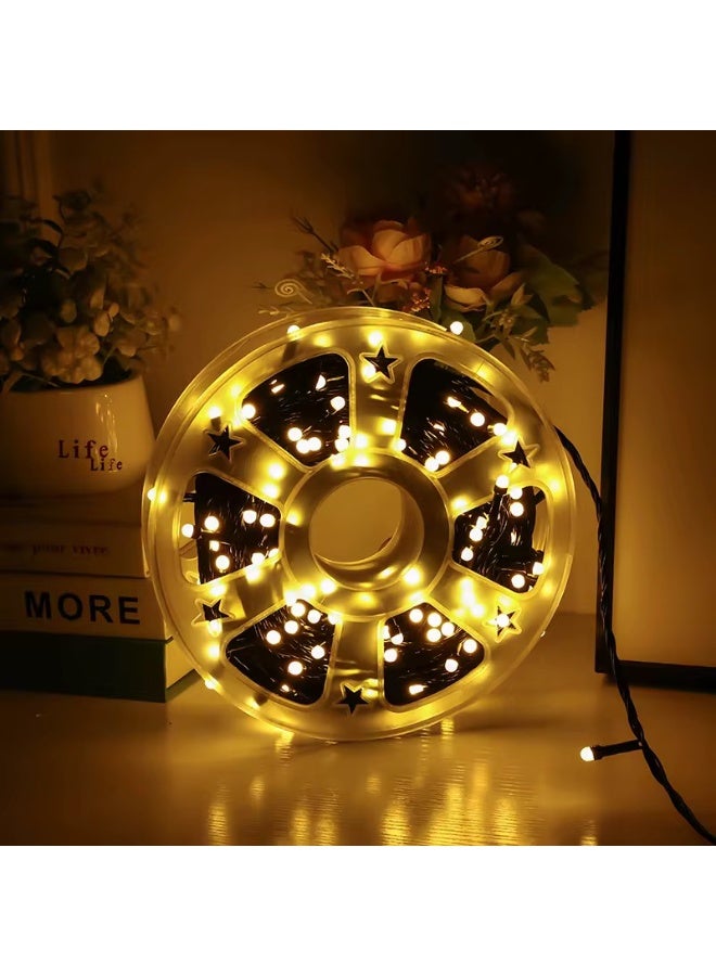 فيو سلسلة أضواء LED بطول 50 متر للداخل والخارج، أضواء احتفالية قابلة للتوصيل، أضواء وامضة للأشجار والغرف وغرف النوم وحفلات الزفاف وأعياد الميلاد وعيد الفطر ورمضان وديبافالي ورأس السنة، لون أبيض دافئ، سلك أسود - Image 1