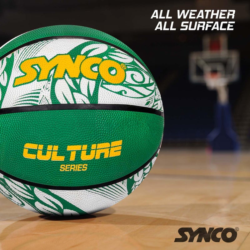 synco Culture Basketball Size-7 | Men Official Size | Moulded Technology | 8 Panel | Suitable for Indoor & Outdoor Games (Green White) - Image 5