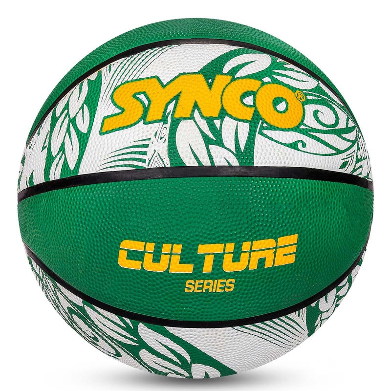 synco Culture Basketball Size-7 | Men Official Size | Moulded Technology | 8 Panel | Suitable for Indoor & Outdoor Games (Green White) - Image 1