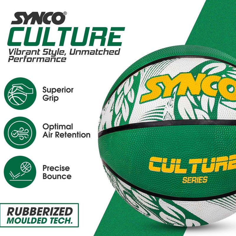 synco Culture Basketball Size-7 | Men Official Size | Moulded Technology | 8 Panel | Suitable for Indoor & Outdoor Games (Green White) - Image 3