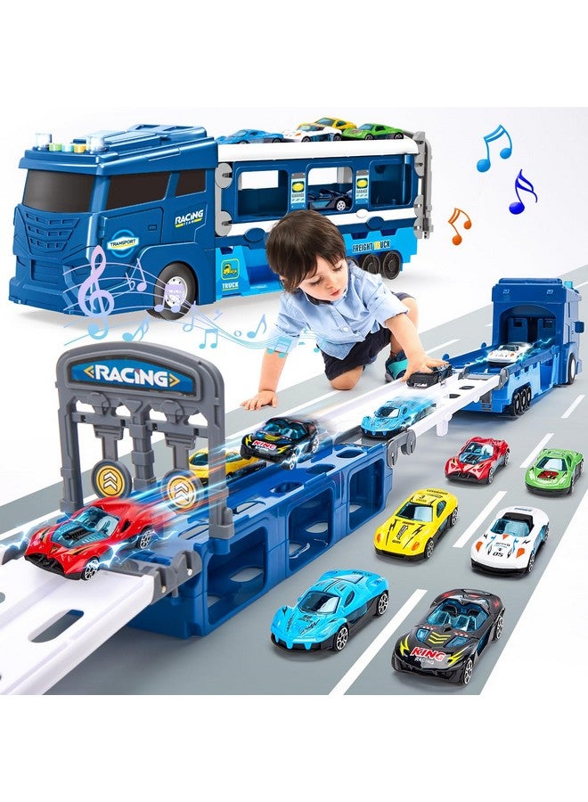 hahaland ألعاب هاهالاند لهدايا الأولاد بعمر 3 سنوات - شاحنة نقل سيارات 2 في 1 تتحول إلى مسارات سباق للأطفال من عمر 2-4 سنوات مع شاحنة إطلاق مزدوجة للأطفال من عمر 3-5 سنوات - مجموعات سيارات للأولاد من 2-5 سنوات هدية عيد ميلاد للأولاد - Image 1