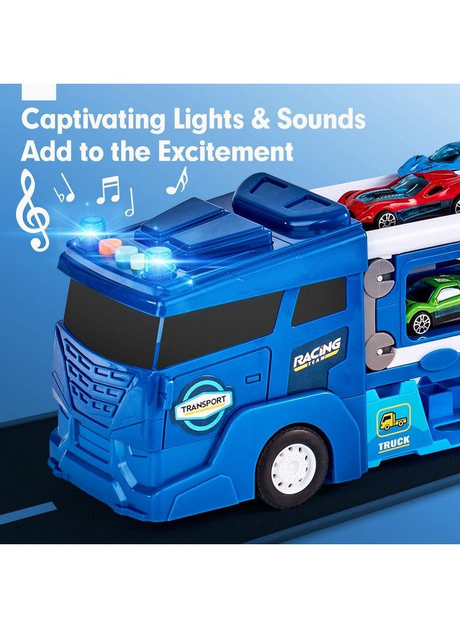 hahaland ألعاب هاهالاند لهدايا الأولاد بعمر 3 سنوات - شاحنة نقل سيارات 2 في 1 تتحول إلى مسارات سباق للأطفال من عمر 2-4 سنوات مع شاحنة إطلاق مزدوجة للأطفال من عمر 3-5 سنوات - مجموعات سيارات للأولاد من 2-5 سنوات هدية عيد ميلاد للأولاد - Image 5