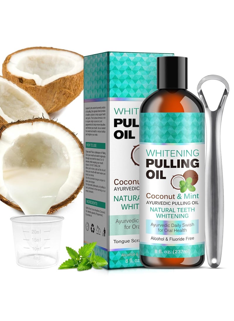 ORALHOE - Oil Pulling, 237 ml Coconut Pulling Oil, Coconut Oil with Tongue Scraper, Natural Mouthwash with Whitening Oil, Whiten Teeth, Healthier Teeth and Gums - Image 1
