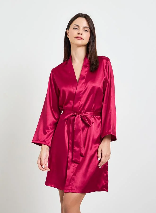 Take Two Burgundy Satin Robe With Tie-Belt
