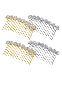 Geosar Geosar 4 Pieces Alloy Rhinestone Side Hair Combs Crystal Flower Hair Clips Wedding Hair Comb Bridal Jewelry Hair Clips Combs French Hair Accessories for Women(Silver,Gold)  - Image 1