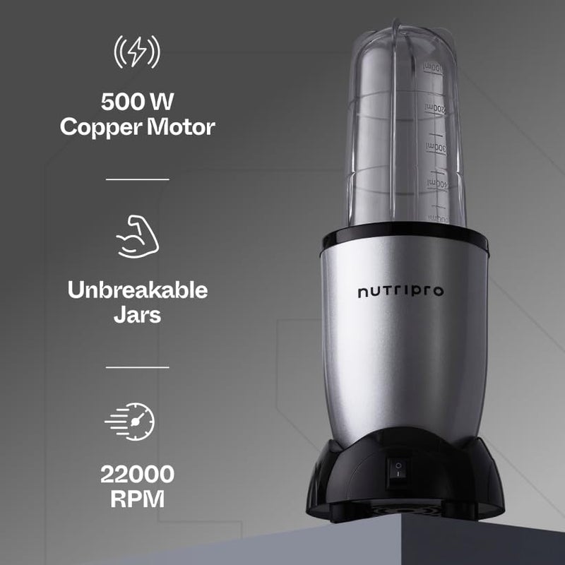 nutripro 500W Juicer Mixer Grinder - Smoothie Maker with 2 Jars & 1 Blade, Silver - Image 2