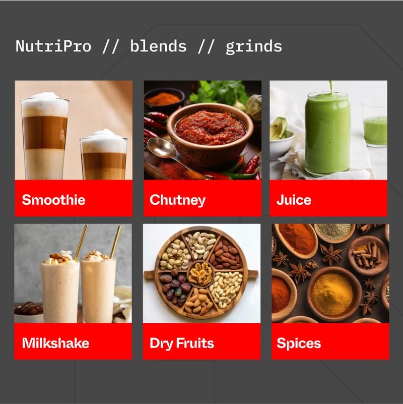 nutripro 500W Juicer Mixer Grinder - Smoothie Maker with 2 Jars & 1 Blade, Silver - Image 4