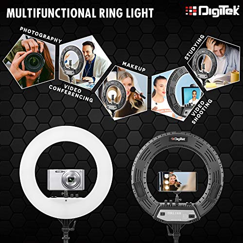 DIGITEK (DRL 018H) LED Ring Light - AC/DC Power, Color Temperature & Lighting Intensity Control, 180° Rotation, USB Powered - Photo & Video Shoots, Makeup, and YouTube (Without Stand) - Image 3