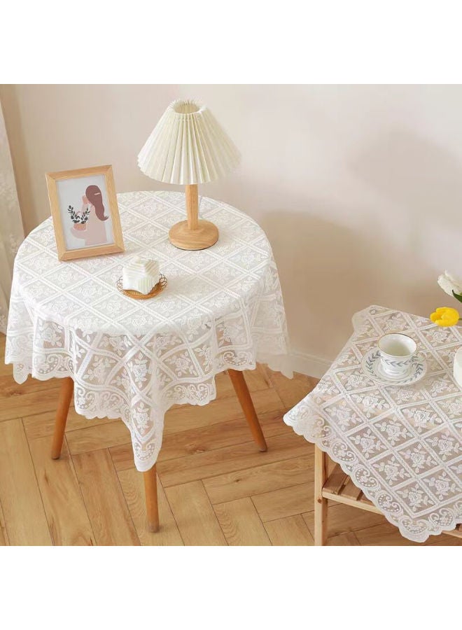 Moon Time French Vintage Coffee Table And Dining Table Cloth, Luxurious High-end White Lace, Instagram-style Bedside Table Cover, 140*140 - Image 1