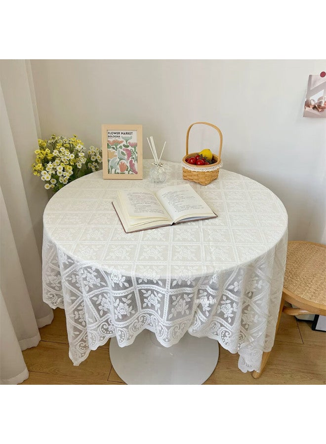 Moon Time French Vintage Coffee Table And Dining Table Cloth, Luxurious High-end White Lace, Instagram-style Bedside Table Cover, 140*140 - Image 4