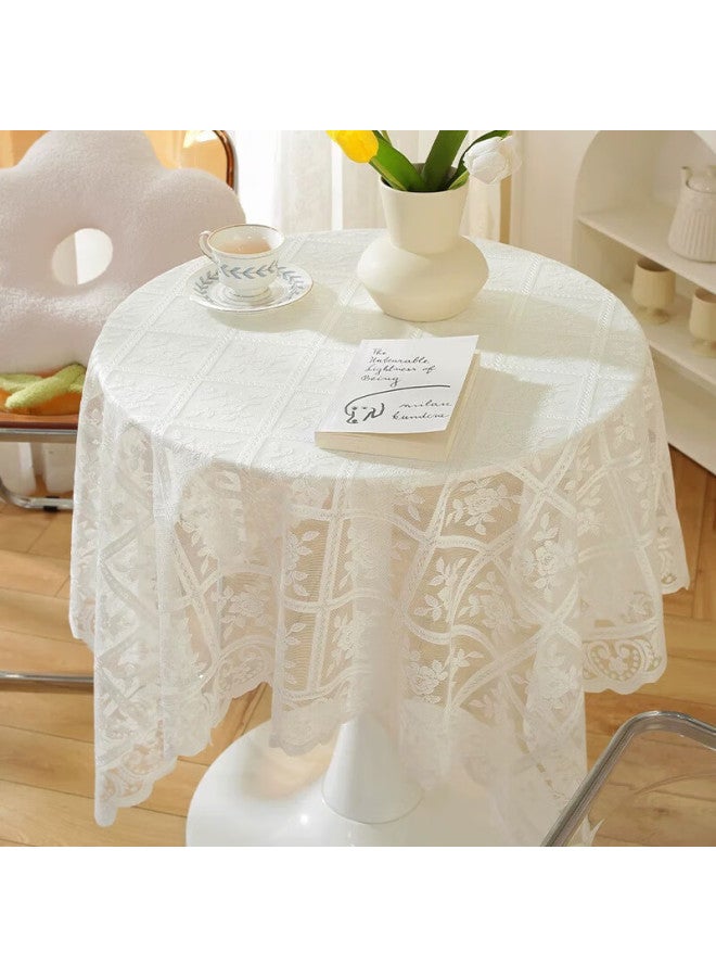 Moon Time French Vintage Coffee Table And Dining Table Cloth, Luxurious High-end White Lace, Instagram-style Bedside Table Cover, 140*140 - Image 3