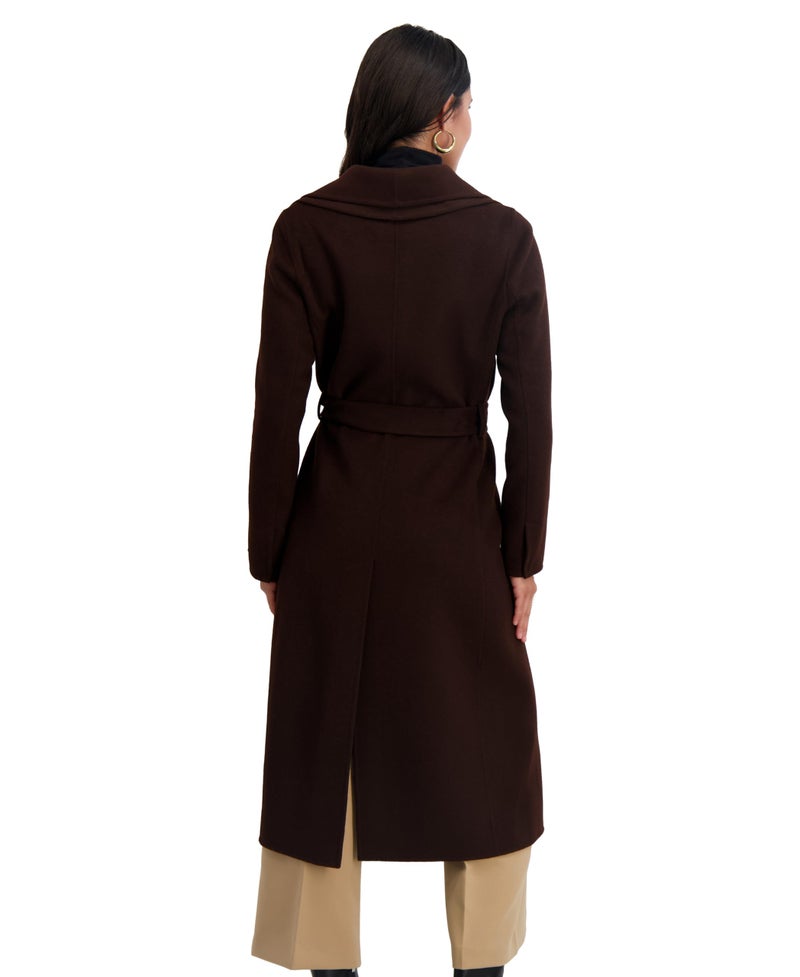 TAHARI Women's Slim Fit Double-Faced Wool Blend Wrap Coat with Tie Belt â€“ Longline Silhouette, Chocolate, Small - Image 3