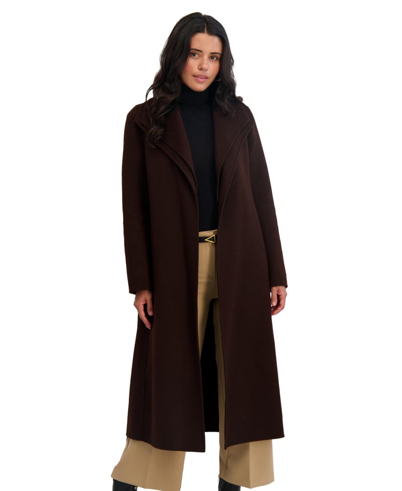TAHARI Women's Slim Fit Double-Faced Wool Blend Wrap Coat with Tie Belt â€“ Longline Silhouette, Chocolate, Small - Image 1
