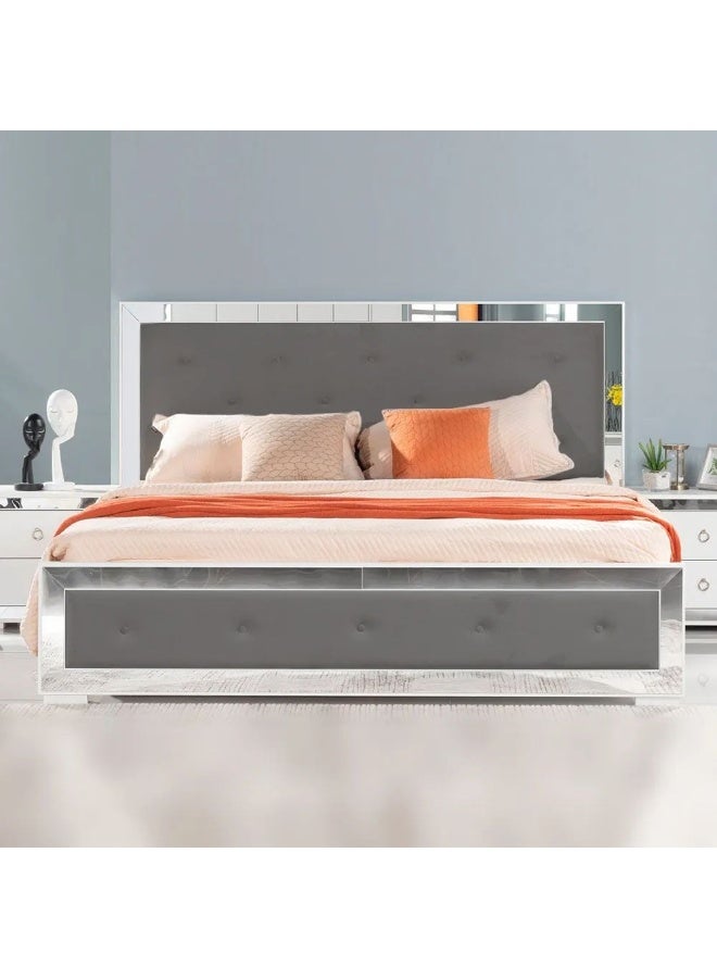 DANUBE HOME سرير إيزكييل 200X200 سوبر كينج بتصميم حديث قوي إطار سرير مزدوج أثاث هادئ ومريح (مرتبة غير مشمولة) L212xW209.5xH120cm - أبيض / فضي - Image 1