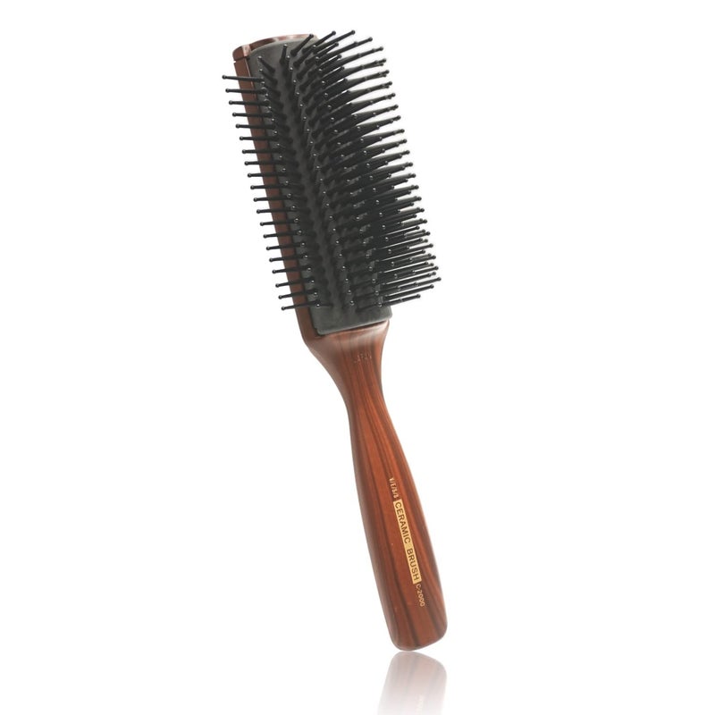 Vess C2000 Professional Hair Brush Tourmaline Ceramic 9 Row Round Tip Curved Pad Antistatic Natural Rubber Specialized Pin Structure