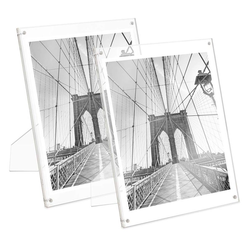 Isaac Jacobs Isaac Jacobs 8 x 10 2Pack Clear Plain Acrylic Picture Frame Magnetic Photo Frame Made for Tabletop Display with TwoWay Easel 