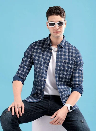 The Indian Garage Co Men Slim Fit Checkered Full Sleeves Spread Collar Casual Shirt