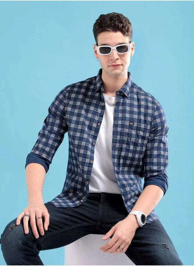 The Indian Garage Co Men Slim Fit Checkered Full Sleeves Spread Collar Casual Shirt