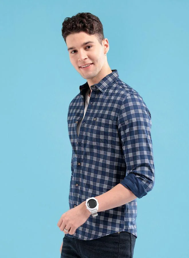 شركة المرآب الهندية Men Slim Fit Checkered Full Sleeves Spread Collar Casual Shirt