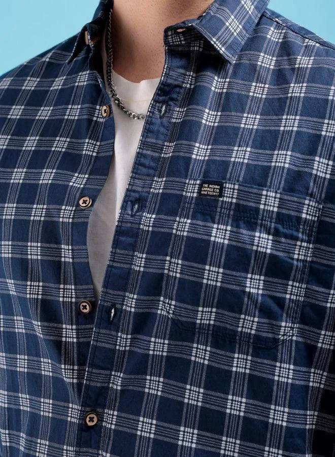 شركة المرآب الهندية Men Slim Fit Checkered Full Sleeves Spread Collar Casual Shirt