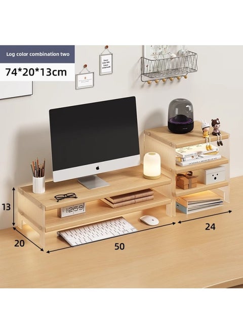 Station Computer Rack Laptop Portable Computer Bracket Desktop Display Pad High Storage Rack Storage Rack-Color:Combination-Storage Cabinet Suspension Acrylic-Log Color [Double Layer]]