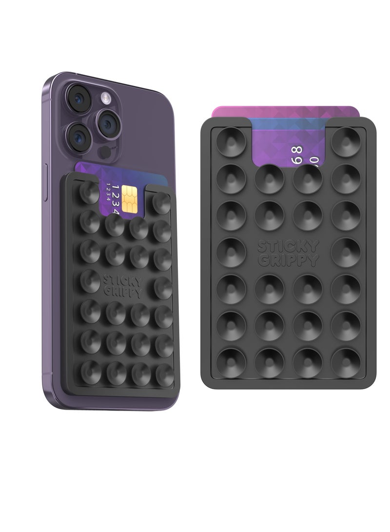 Excefore Suction Phone Card Holder Mount, Phone Wallet, Hands-Free Mirror Shower Phone Holder, for Selfies and Videos, Silicon Adhesive Phone Accessory for iPhone and Android (2Pcs,Black) - Image 1