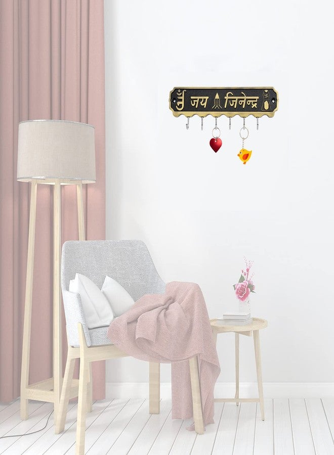 Zeetab Jai Jinendra Key Holder | Mahavira Jainism Key Stand & Brass Metal Wall Mount Hanger with 6 Hooks | Home Decor Gift (20x6cm) - Image 3