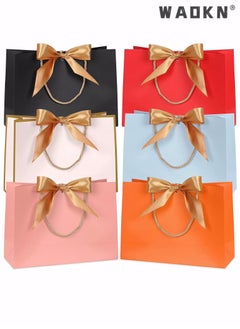 WAOKN Gift Bags, Small Favor Bags, with Handles and Bow Ribbon, 11 x 3.9 x 7.8-inch Waterproof Colorful Paper Gift Bags, for Baby Shower, Birthday, Wedding, Party, Festival, Holiday, 6 Colors  - Image 1