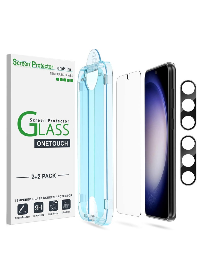 Amfilm - amFilm 2+2 Pack Tempered Glass Screen & Camera Lens Protector for Samsung Galaxy S23 5G - OneTouch Installation, 9H Hardness, Bubble Free - Image 1